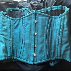 426 Short Authentic Teal Shantung Satin 32" Underbust Corset Double Steel Boned